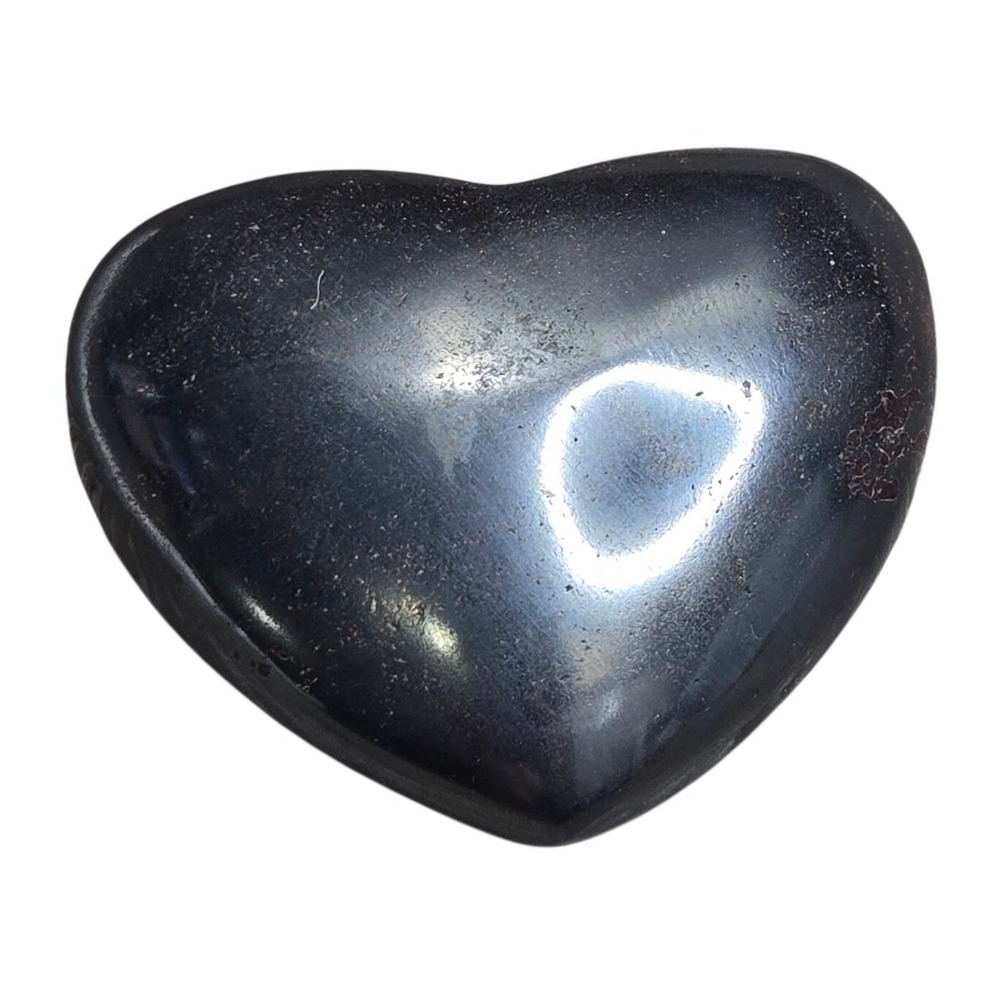 Hematite Heart Crystal Puffy Polished Metallic Silver Stone Figurine Decor 1.5in